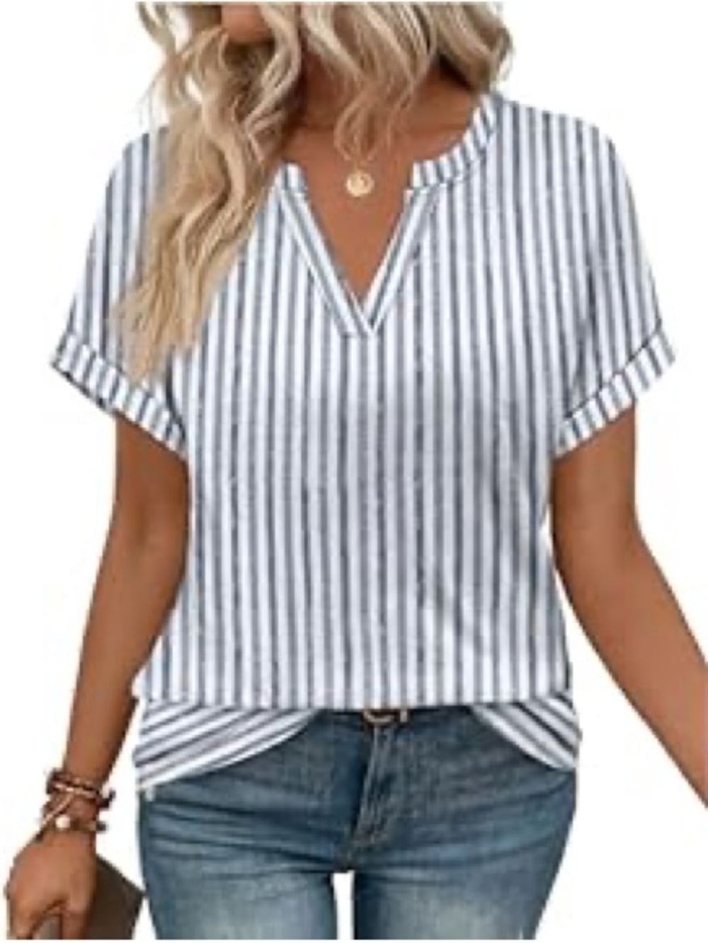 Women’s Striped Short-Sleeve Shirt - Blue & White